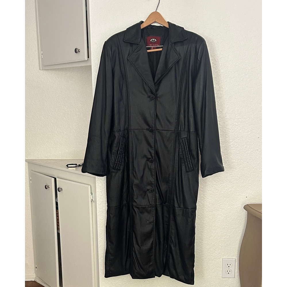 Vintage Black Leather Trench Coat Full Length